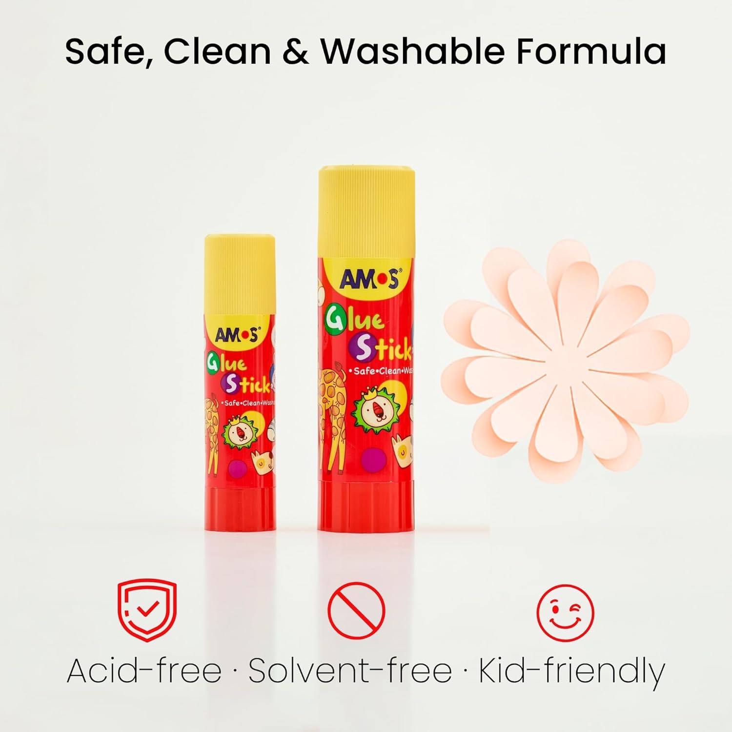 AMOS Glue Sticks — 8 g (0.28 oz), 30 Sticks in Display Box, Kid’s Design for School, Office & Crafts — Washable, Non-Toxic, Acid-Free OleocaToys