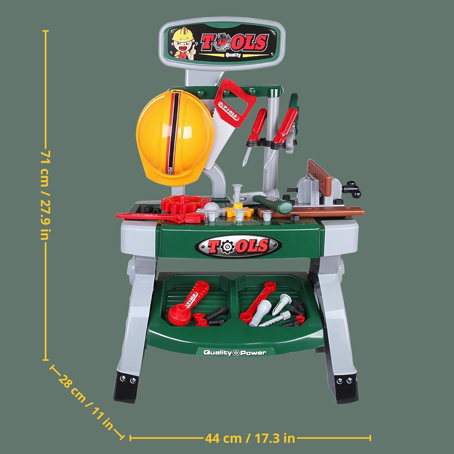 Toddler Tool Bench — Pretend Workbench with Toy Tools, Helmet, Screws & Gears, Creative Construction Playset for Hands-On Role Play, Gift for Kids Ages 3+ OleocaToys