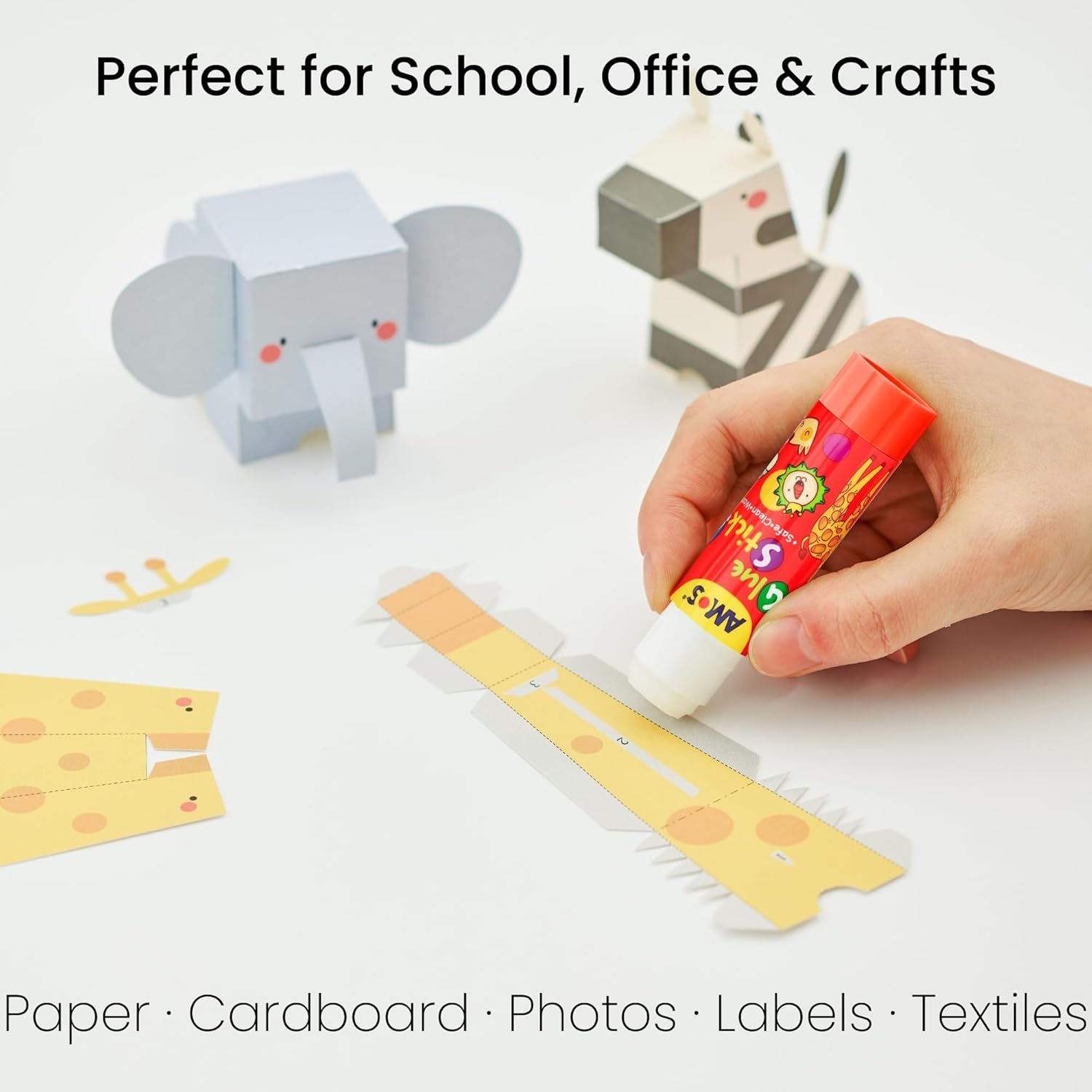 AMOS Glue Sticks — 22 g (0.78 oz), 20 Sticks in Display Box, Kid’s Design for Classroom, Home & Crafts — Washable, Non-Toxic, Acid-Free OleocaToys