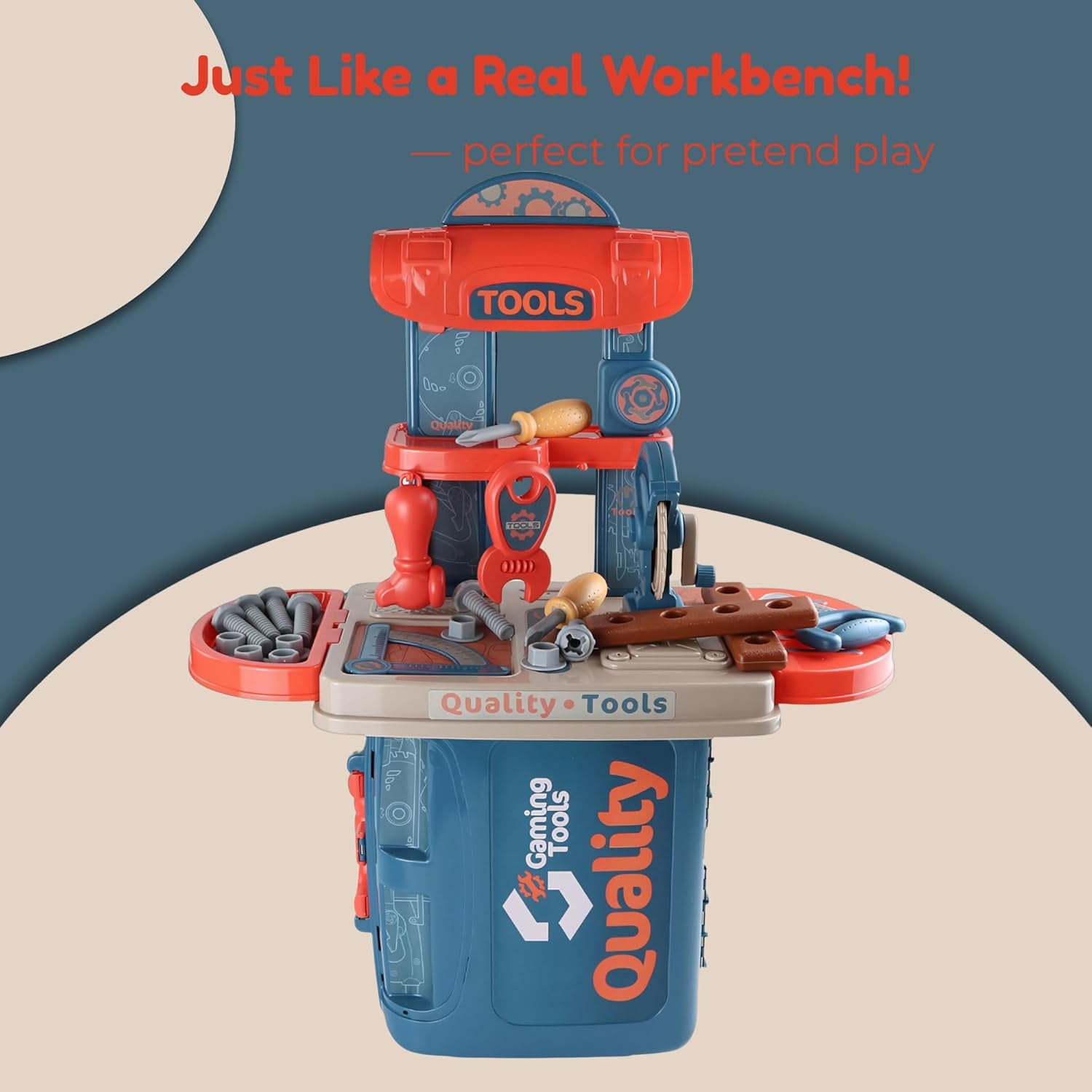 Kids Tool Set — 3 in 1 Portable Workbench & Suitcase Playset, Compact Construction Kit with Pretend Tools, Storage & Travel Design for Boys Ages 3+ OleocaToys