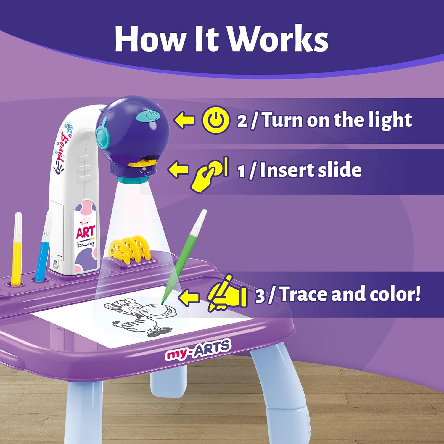 Drawing Projector for Kids – Arts & Crafts Tracing Kit with Markers & Slides, Light-Up Sketch Projector Table for Girls, Creative Gifts for Kids OleocaToys