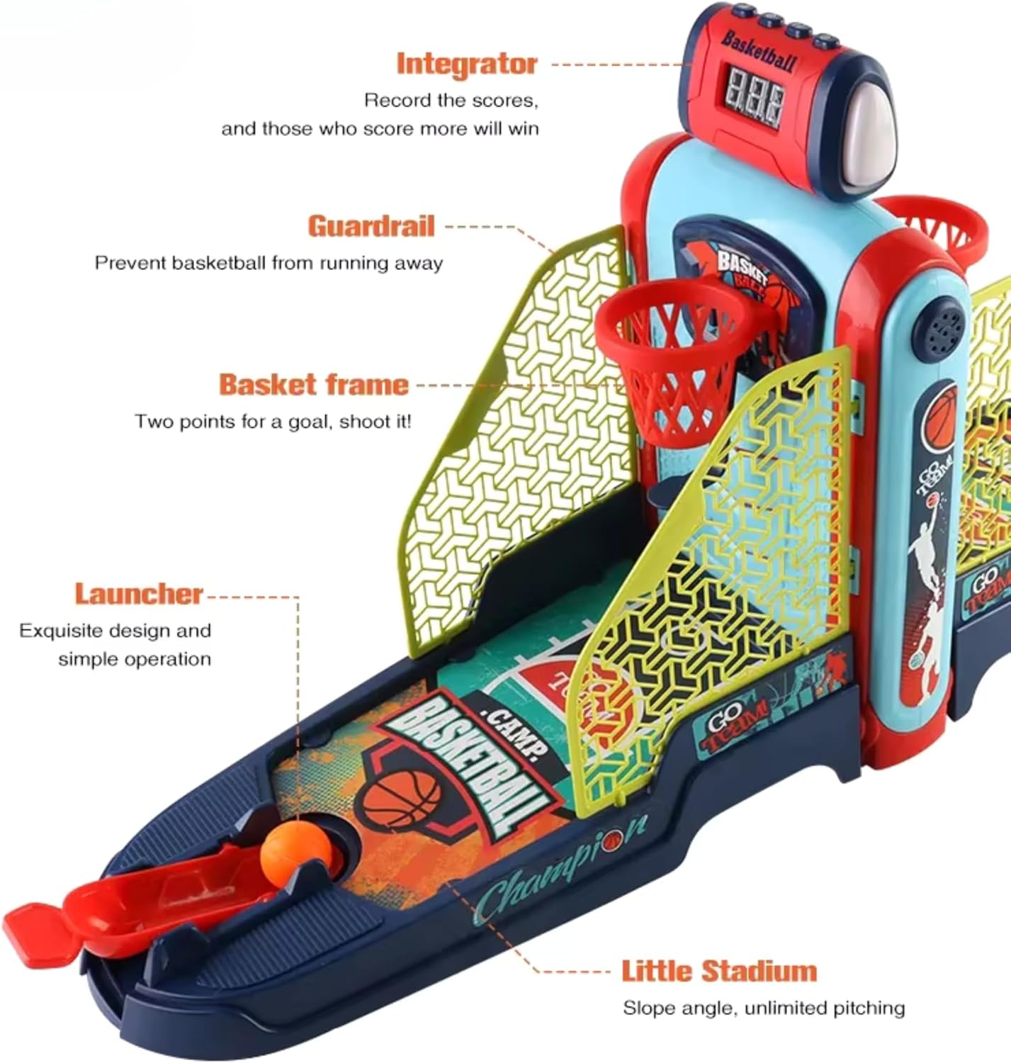 Tabletop Basketball Game — 2-Player Mini Basketball Game with Electronic Scoring & Timer, Two-Hoop Design for Desk Play, Moving Hoop Challenge for Kids OleocaToys