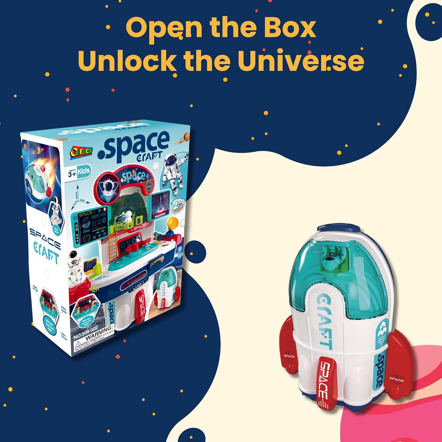 Space Toys for Kids – 2 in 1 Transforming Space Shuttle & Mission Control Playset with Astronaut, Lights & Sounds Effects, Interactive Space Station – Ages 3+ OleocaToys