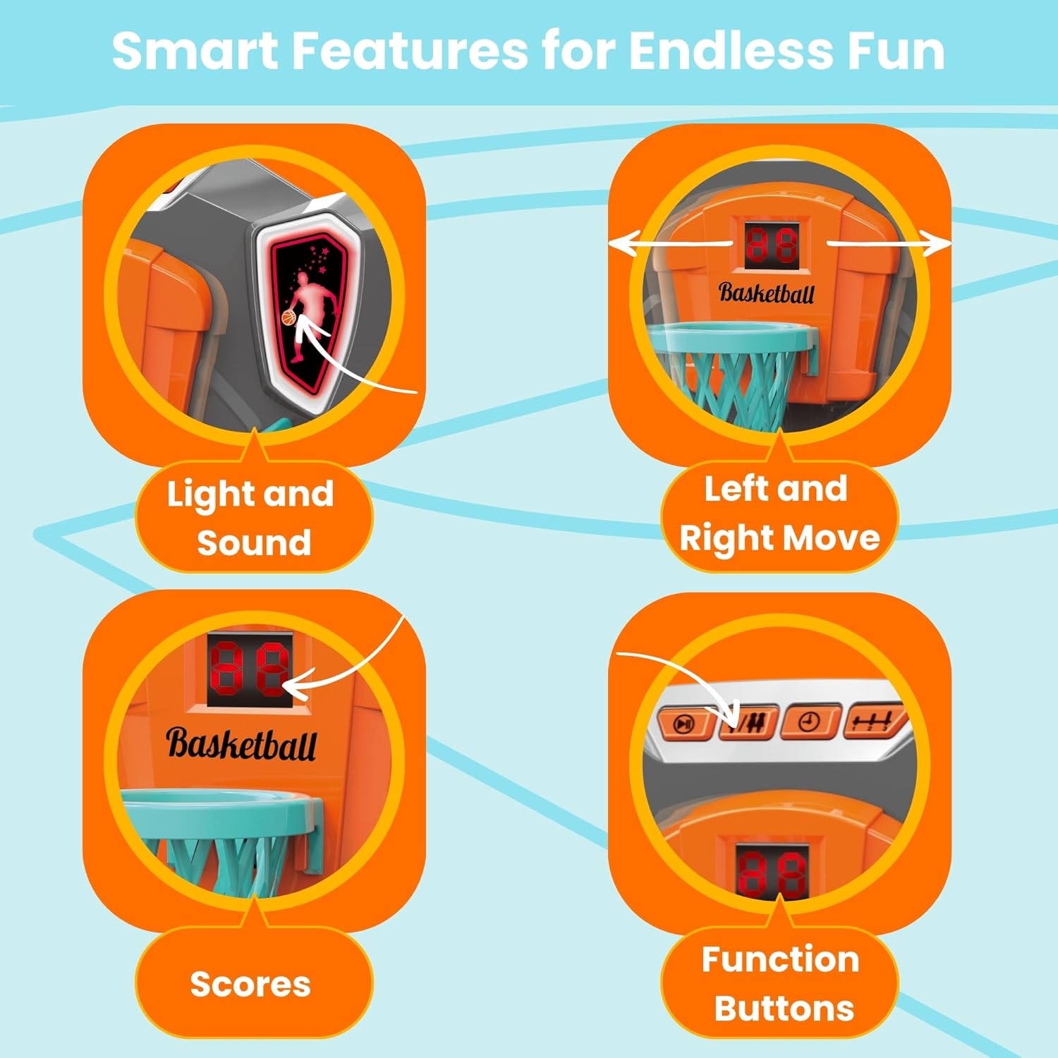 Tabletop Basketball Game – Mini Basketball Arcade for Kids, Fun Indoor Desk Games with Electronic Scoring, Basketball Toy for Boys & Girls, Skill-Building Game for Ages 3+ OleocaToys