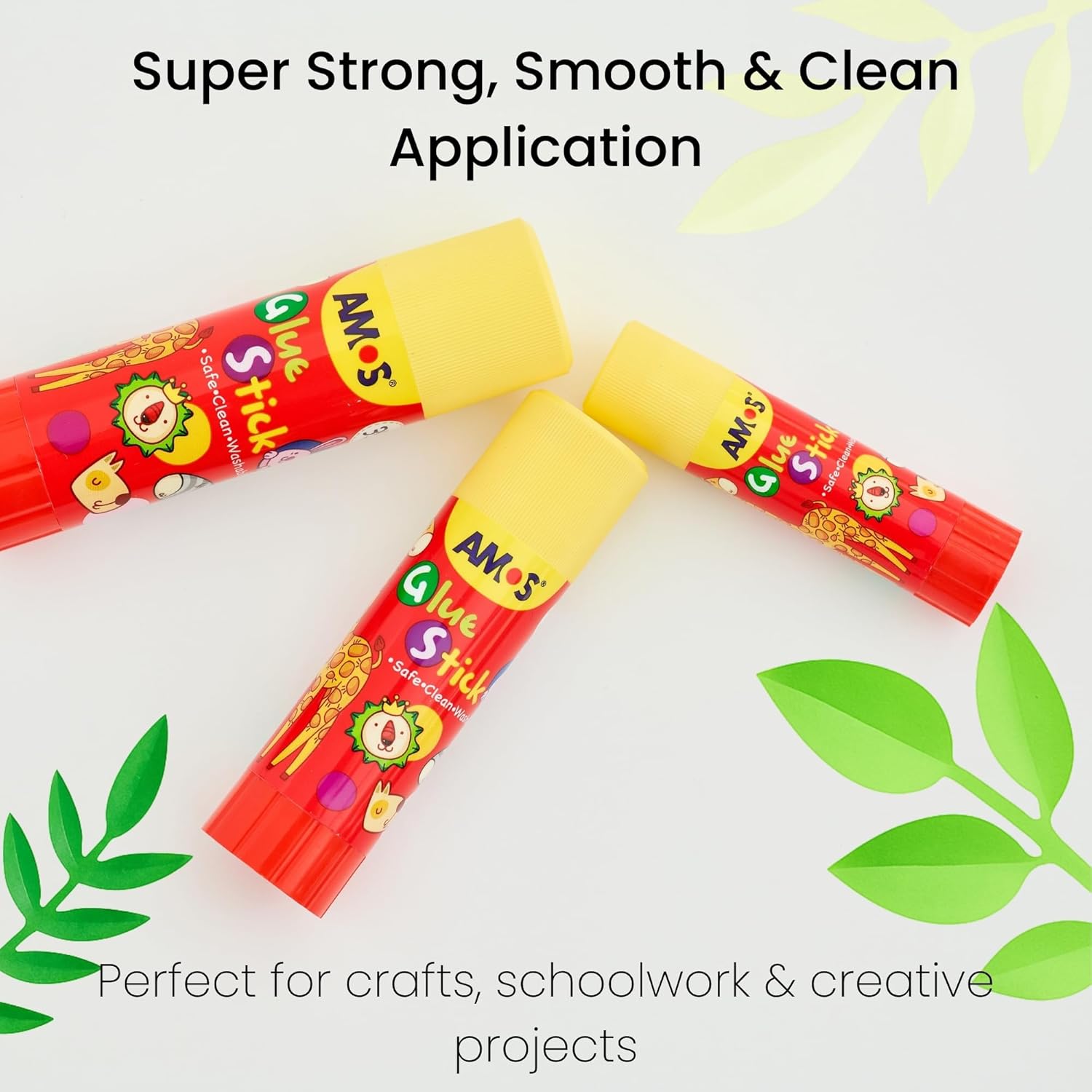 AMOS Glue Sticks — 8 g (0.28 oz), 30 Sticks in Display Box, Kid’s Design for School, Office & Crafts — Washable, Non-Toxic, Acid-Free OleocaToys