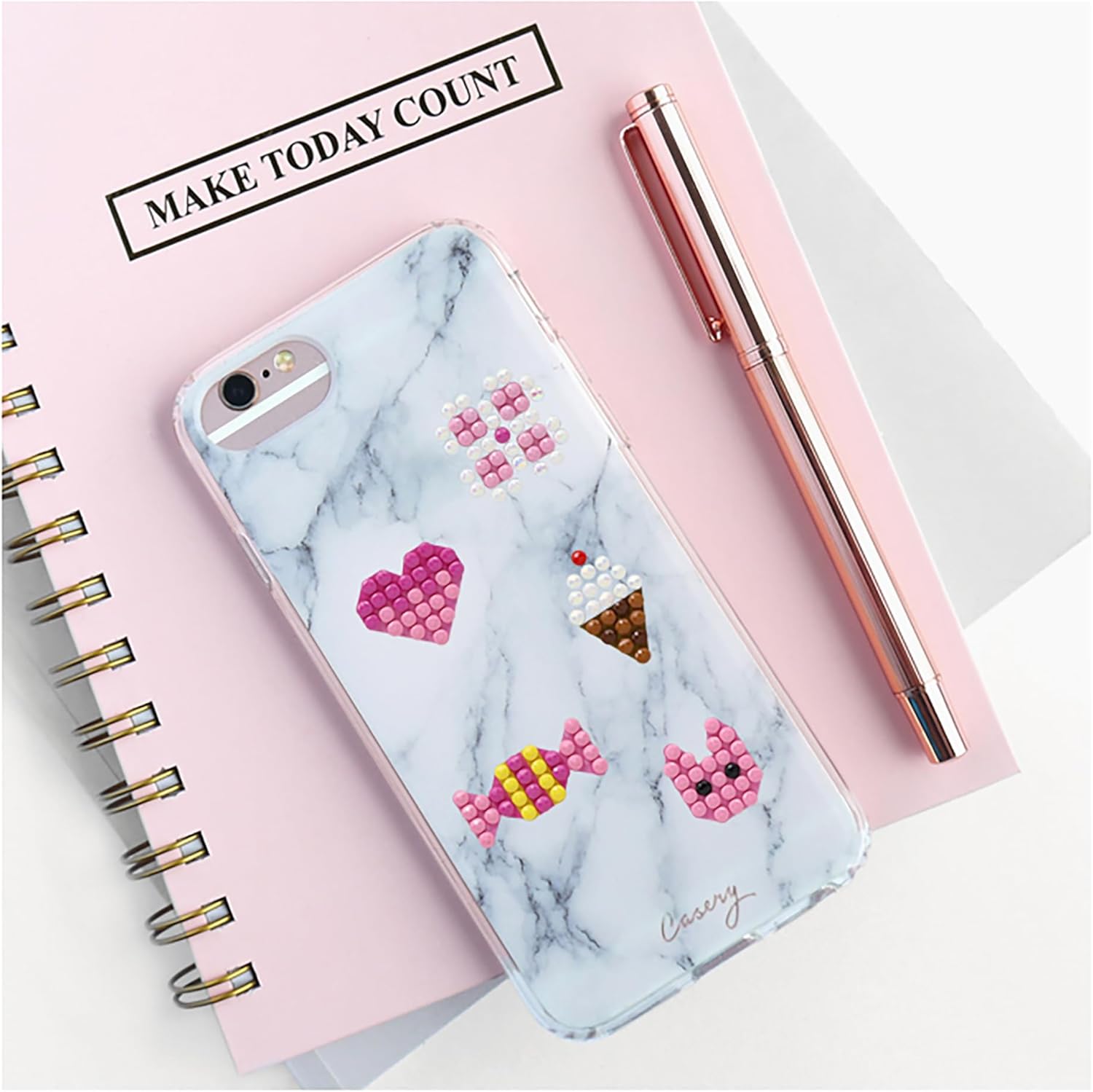 AMOS Gem Mosaic Jewelry Making Kit — 5 Rings & 3 Bracelets, Sticker Sheets, Gemstone Beads, Mosaic Pen & Tray — Diamond Art for Kids OleocaToys