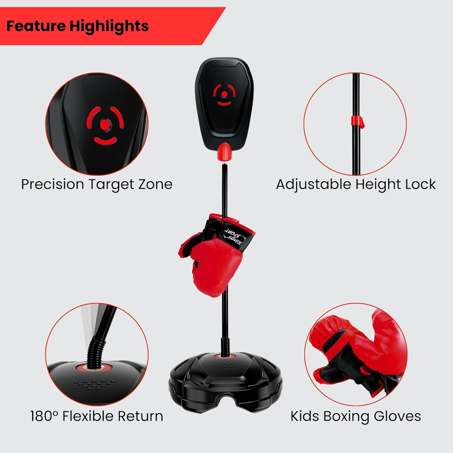 Punching Bag for Kids – Adjustable Boxing Bag with Stand & Gloves, Adjustable Height, Fun Training & Indoor/Outdoor Active Play, Durable Base – Kids Boxing Set for Ages 5+ OleocaToys