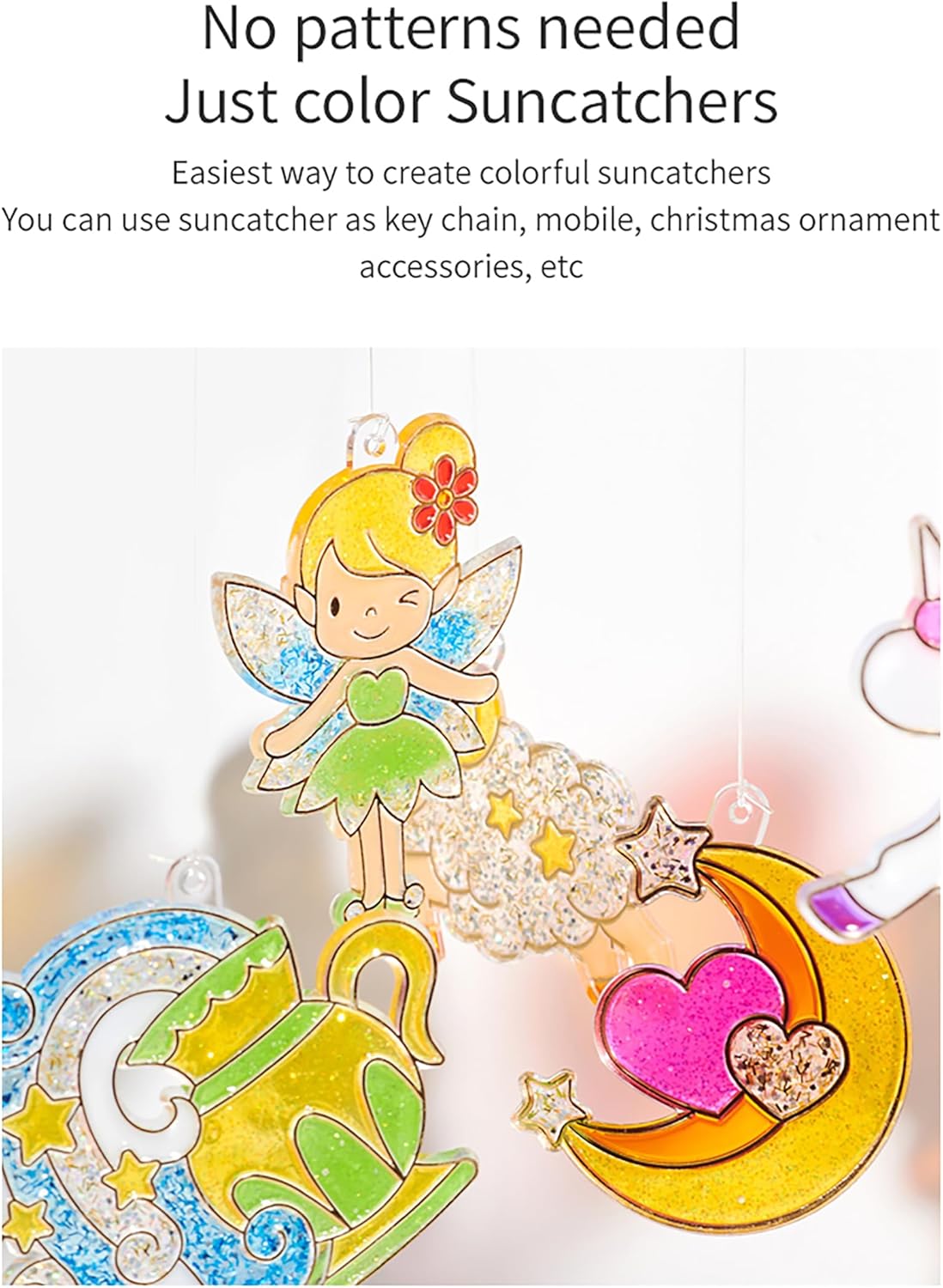 AMOS Sun Deco Window Art — 10.5 ml x 6 Colors — 6 Small Suncatchers for Kids (Princess), DIY Painting Craft Kit OleocaToys