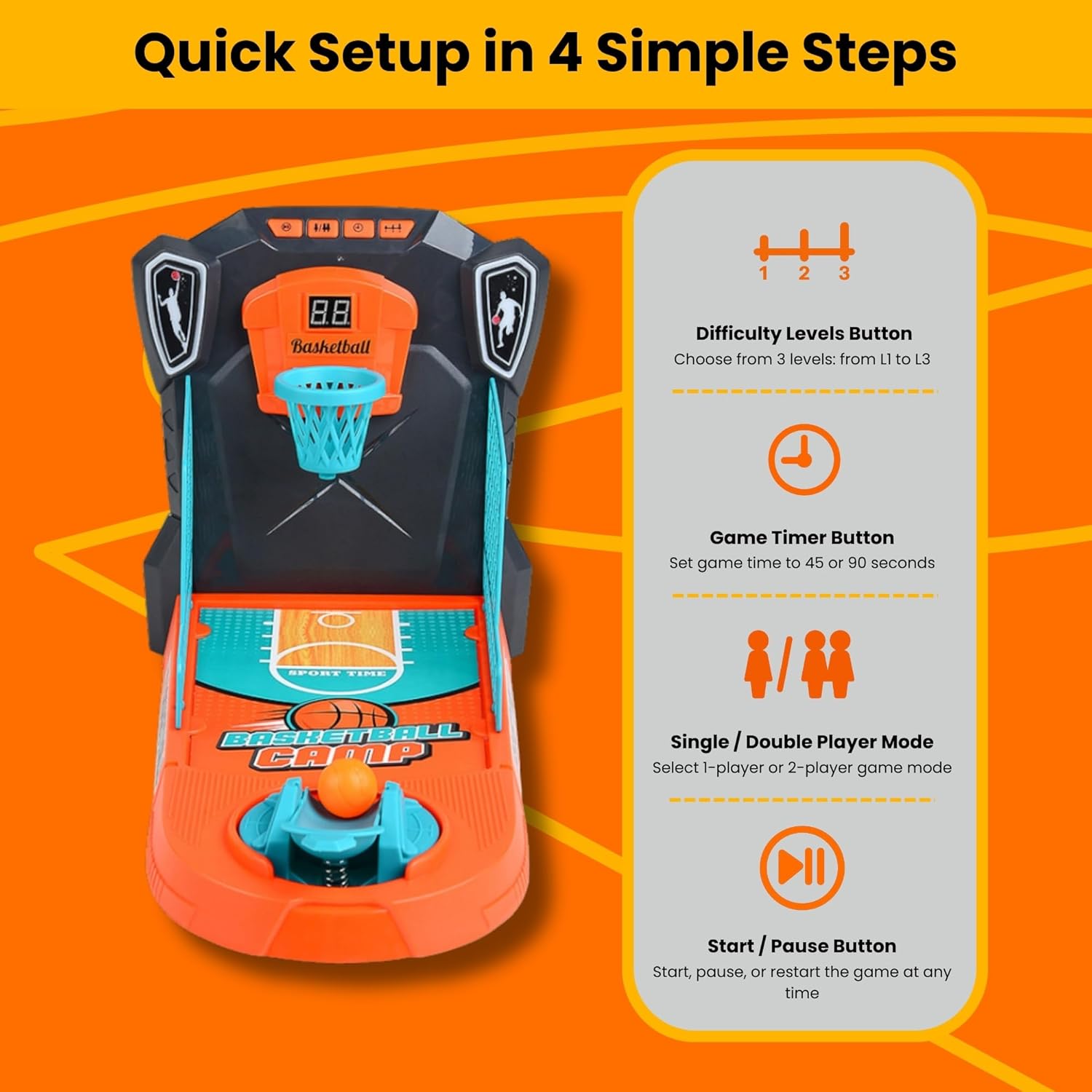 Tabletop Basketball Game – Mini Basketball Arcade for Kids, Fun Indoor Desk Games with Electronic Scoring, Basketball Toy for Boys & Girls, Skill-Building Game for Ages 3+ OleocaToys