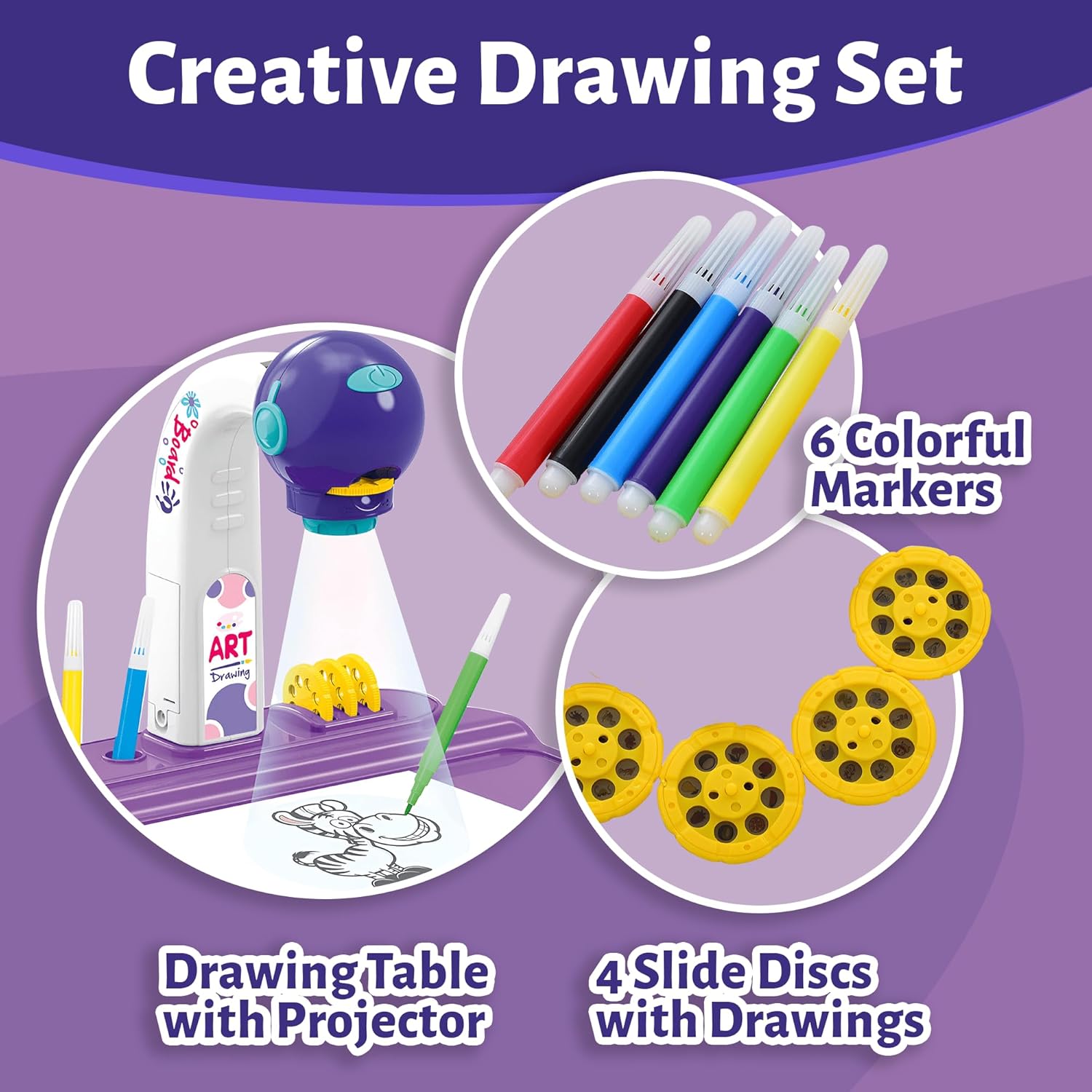 Drawing Projector for Kids – Arts & Crafts Tracing Kit with Markers & Slides, Light-Up Sketch Projector Table for Girls, Creative Gifts for Kids OleocaToys