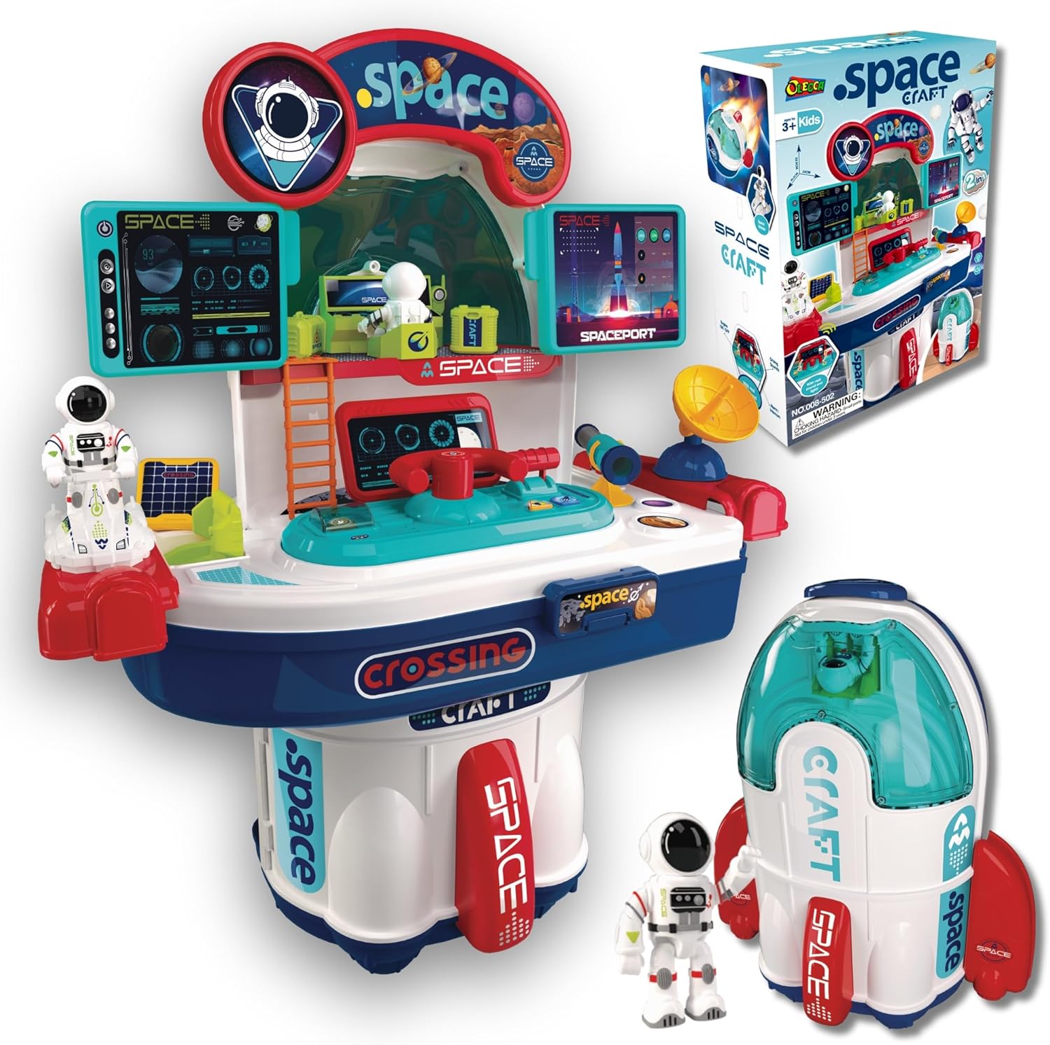 Space Toys for Kids – 2 in 1 Transforming Space Shuttle & Mission Control Playset with Astronaut, Lights & Sounds Effects, Interactive Space Station – Ages 3+ OleocaToys