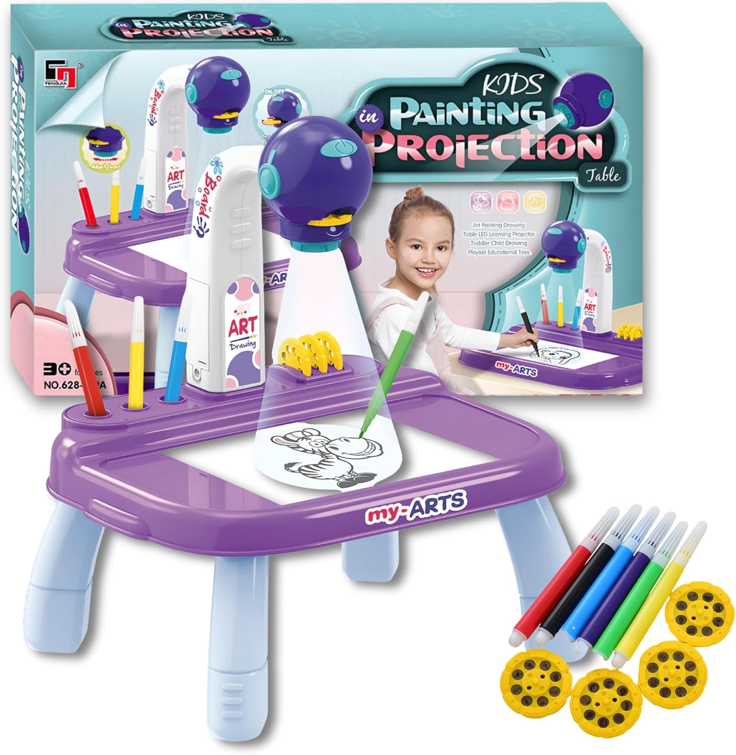 Drawing Projector for Kids – Arts & Crafts Tracing Kit with Markers & Slides, Light-Up Sketch Projector Table for Girls, Creative Gifts for Kids OleocaToys