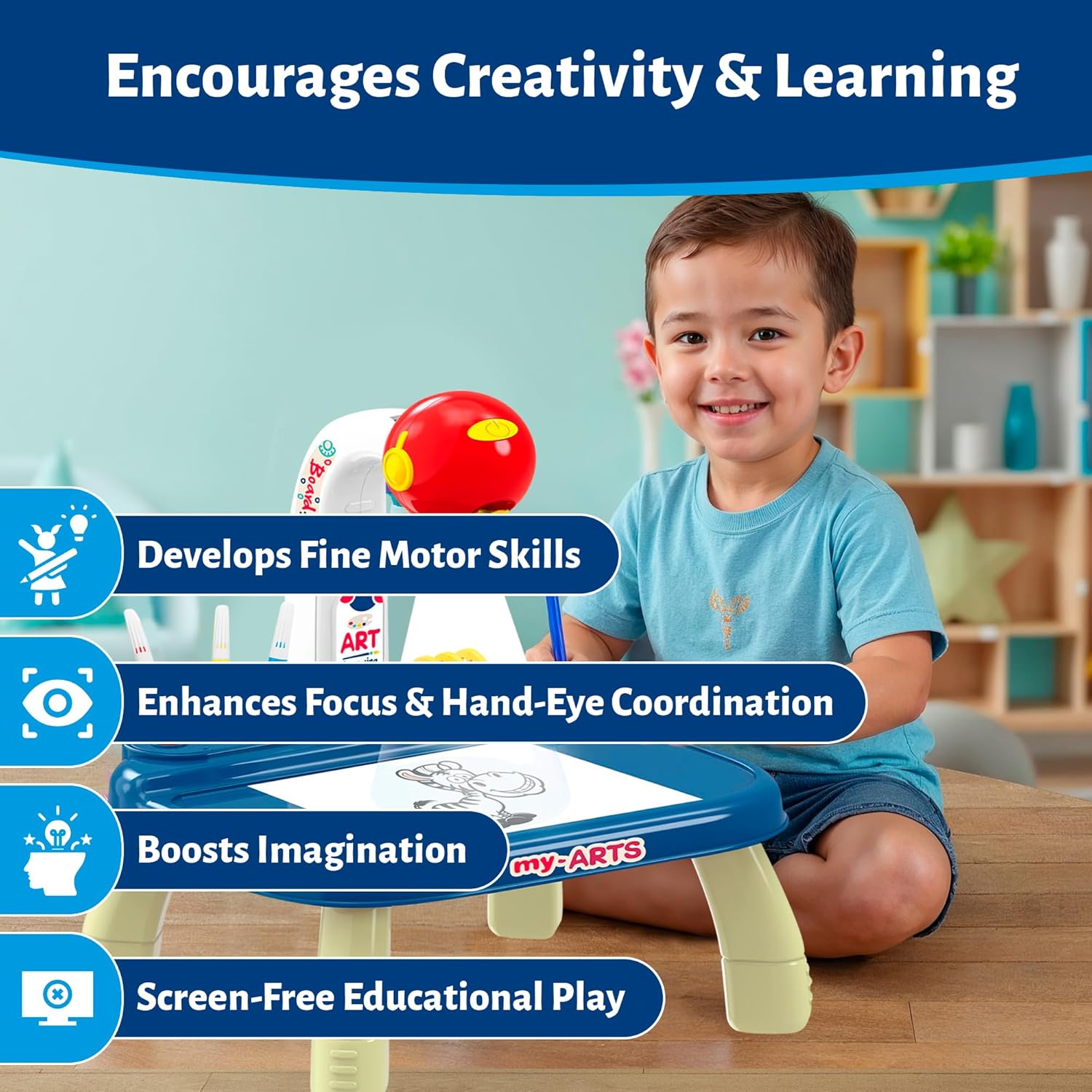 Drawing Projector for Kids – Educational Arts & Crafts Kit, Drawing and Tracing Projector for Boys with Markers & Slides, Birthday Gifts for Kids OleocaToys