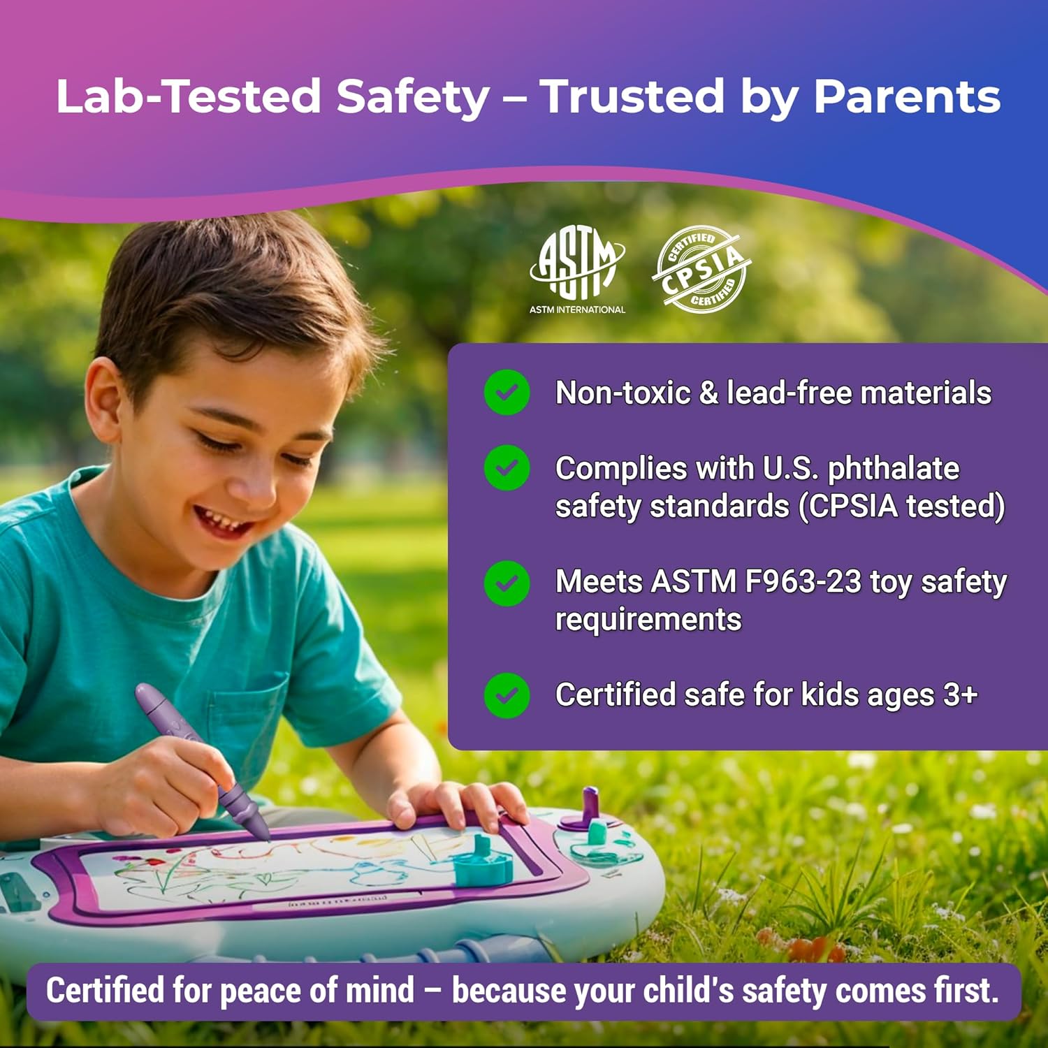 Magnetic Drawing Board for Kids — 2 in 1 Erasable Table & Portable Doodle Pad with Color Zones, Pen & Stamps – Travel Learning Toy, Gift for Boys & Girls Ages 3+ OleocaToys