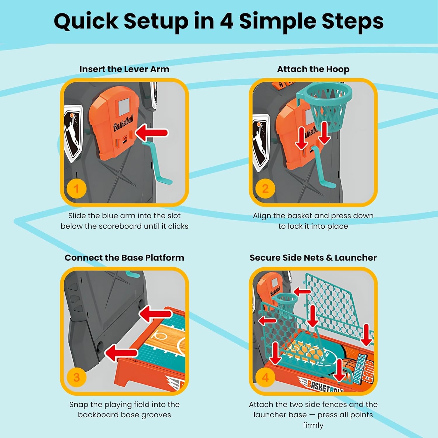 Tabletop Basketball Game – Mini Basketball Arcade for Kids, Fun Indoor Desk Games with Electronic Scoring, Basketball Toy for Boys & Girls, Skill-Building Game for Ages 3+ OleocaToys