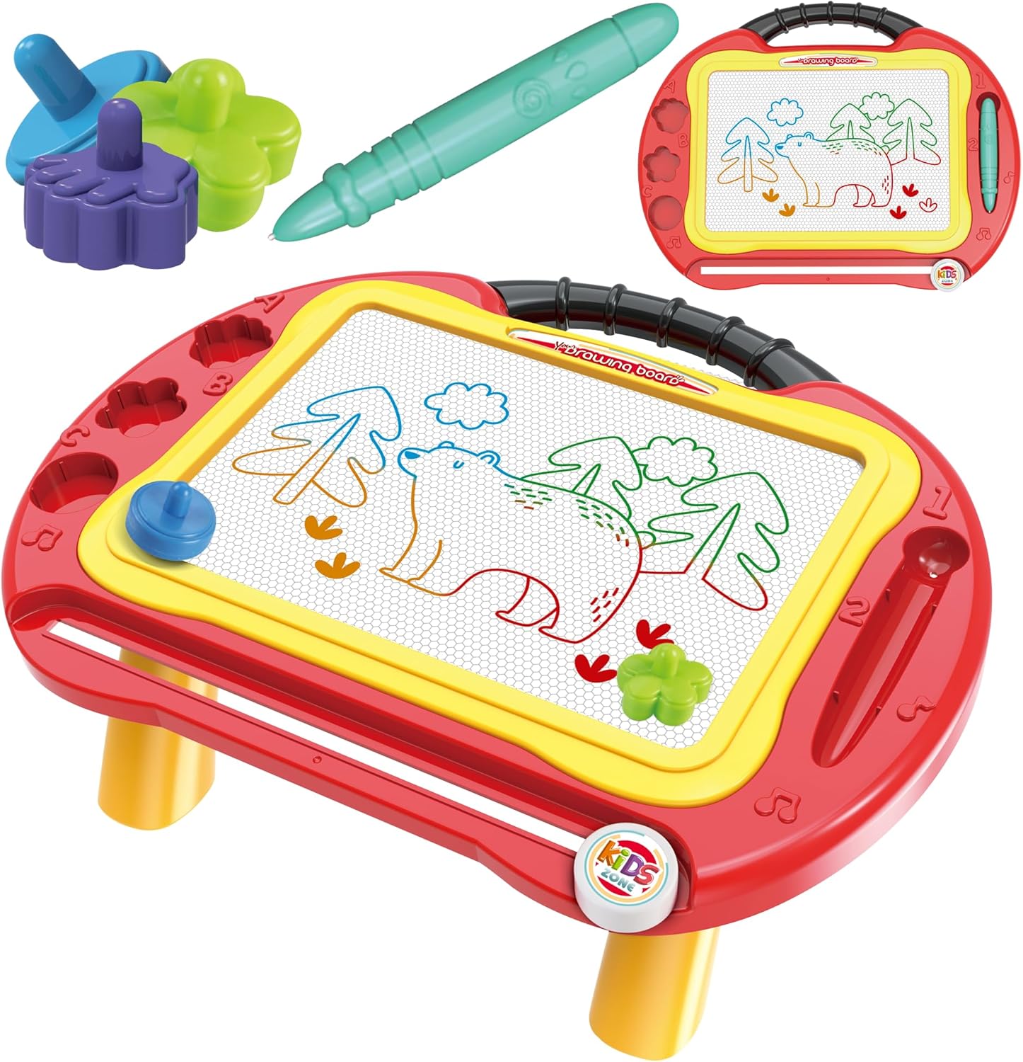 Magnetic Drawing Board for Kids — 2 in 1 Erasable Table & Portable Doodle Pad with Color Zones, Pen & Stamps – Travel Learning Toy, Gift for Boys & Girls Ages 3+ OleocaToys