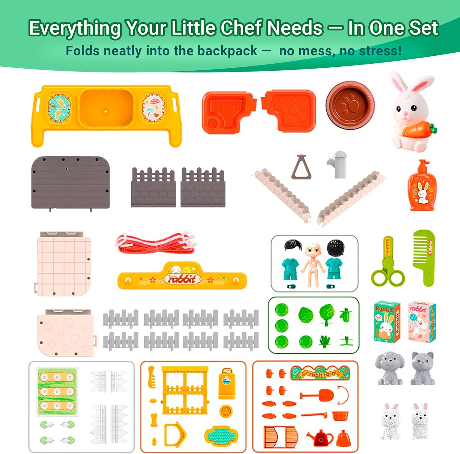 Vegetable Farm Backpack Toy — 3 in 1 Play Set with Rabbit Toys for Kids, Garden Accessories & Carry Case, Double-Sided Activity Set for Ages 3+ OleocaToys