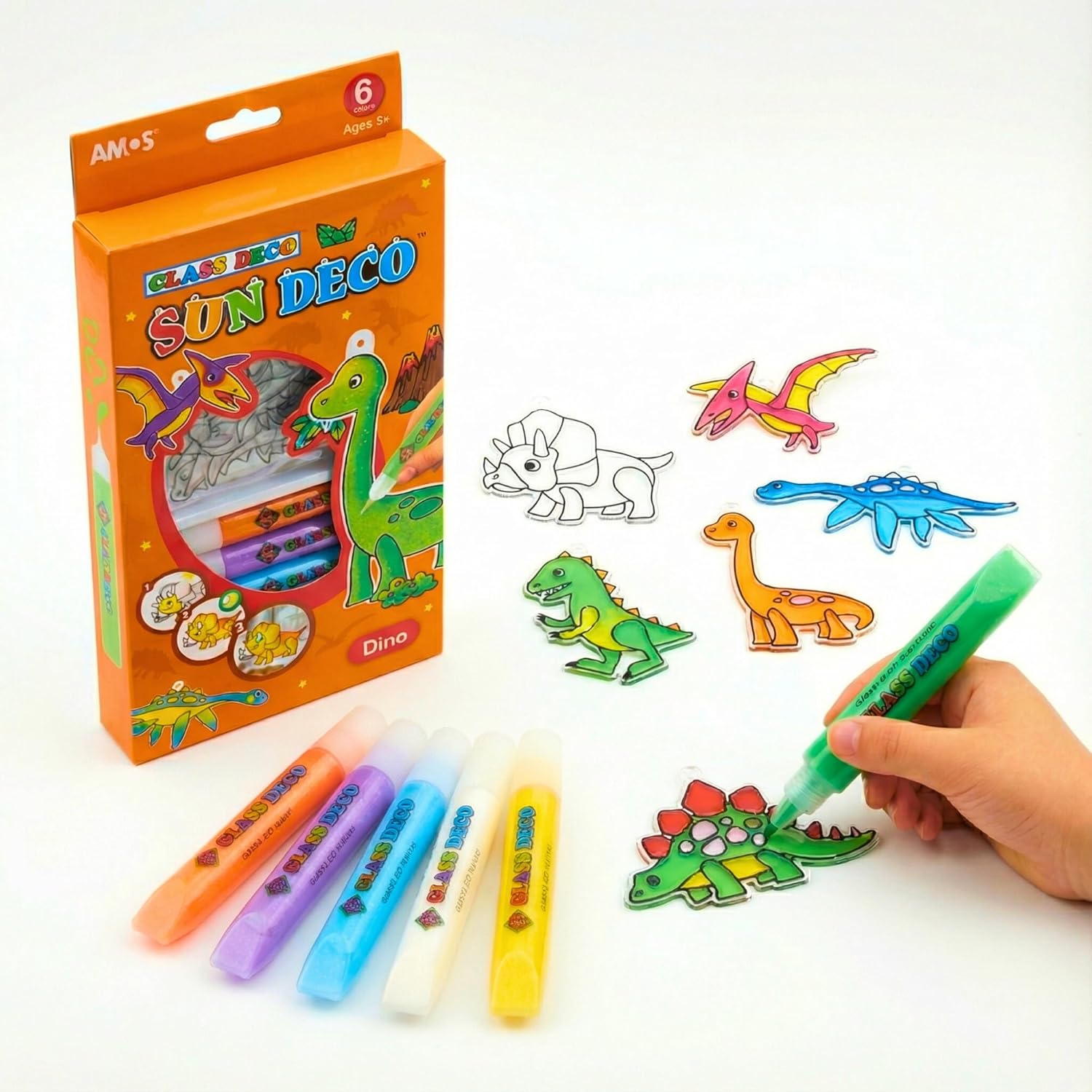 AMOS Sun Deco Window Art — 10.5 ml x 6 Colors — 6 Small Suncatchers for Kids (Princess), DIY Painting Craft Kit OleocaToys