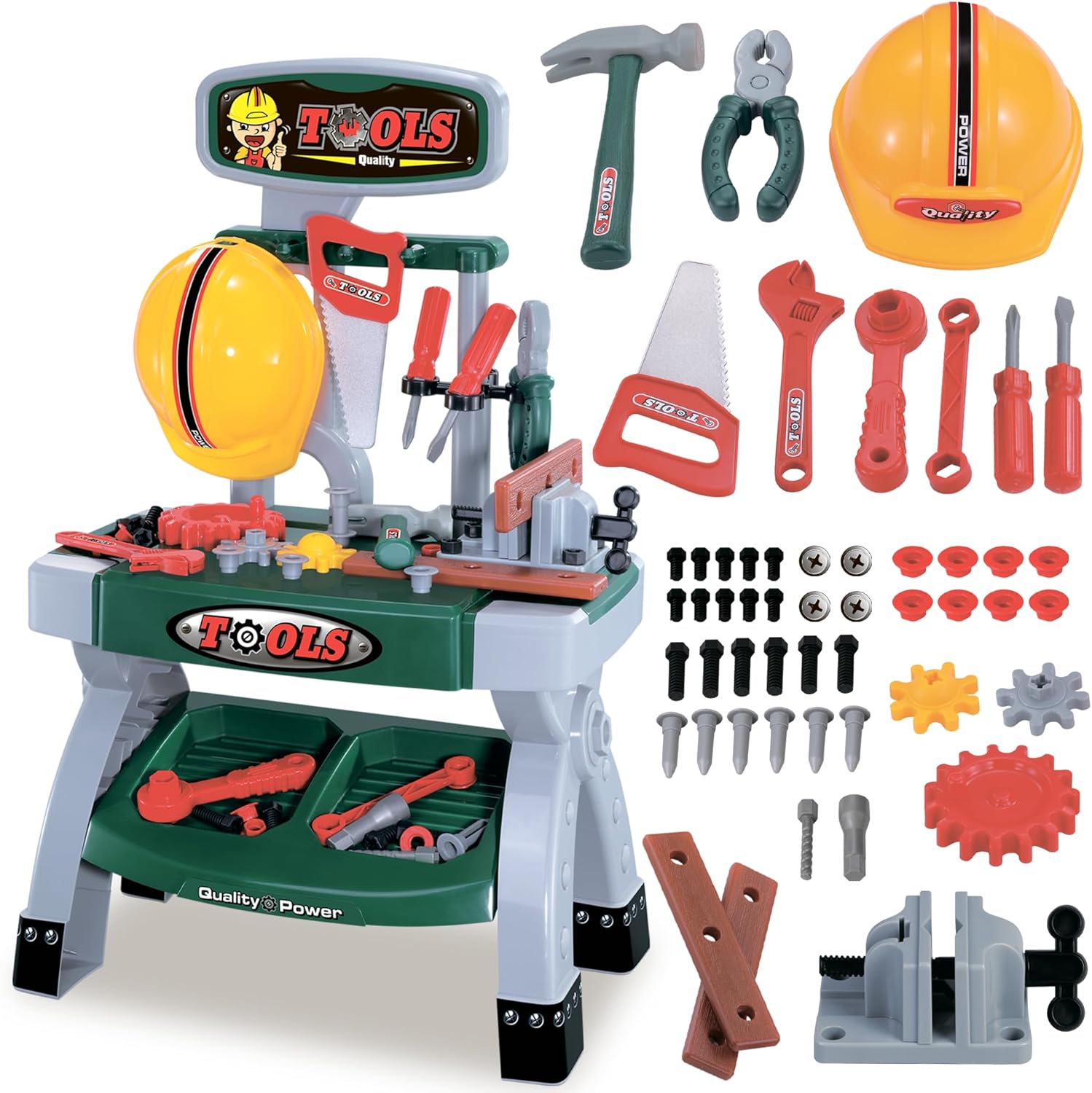 Toddler Tool Bench — Pretend Workbench with Toy Tools, Helmet, Screws & Gears, Creative Construction Playset for Hands-On Role Play, Gift for Kids Ages 3+ OleocaToys