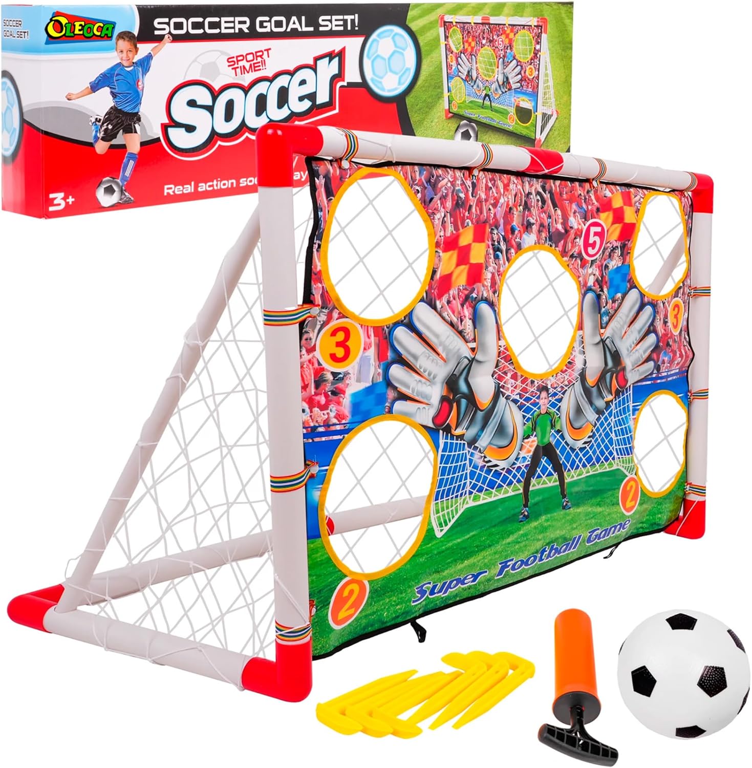 Kids Soccer Goal – 2 in 1 Soccer Goal with Target Net, Portable Soccer Goals for Backyard & Indoor Play, Small Soccer Goals 4' x 2.4' ft – Toddler Fun Training Set for with Ball Ages 3+ OleocaToys