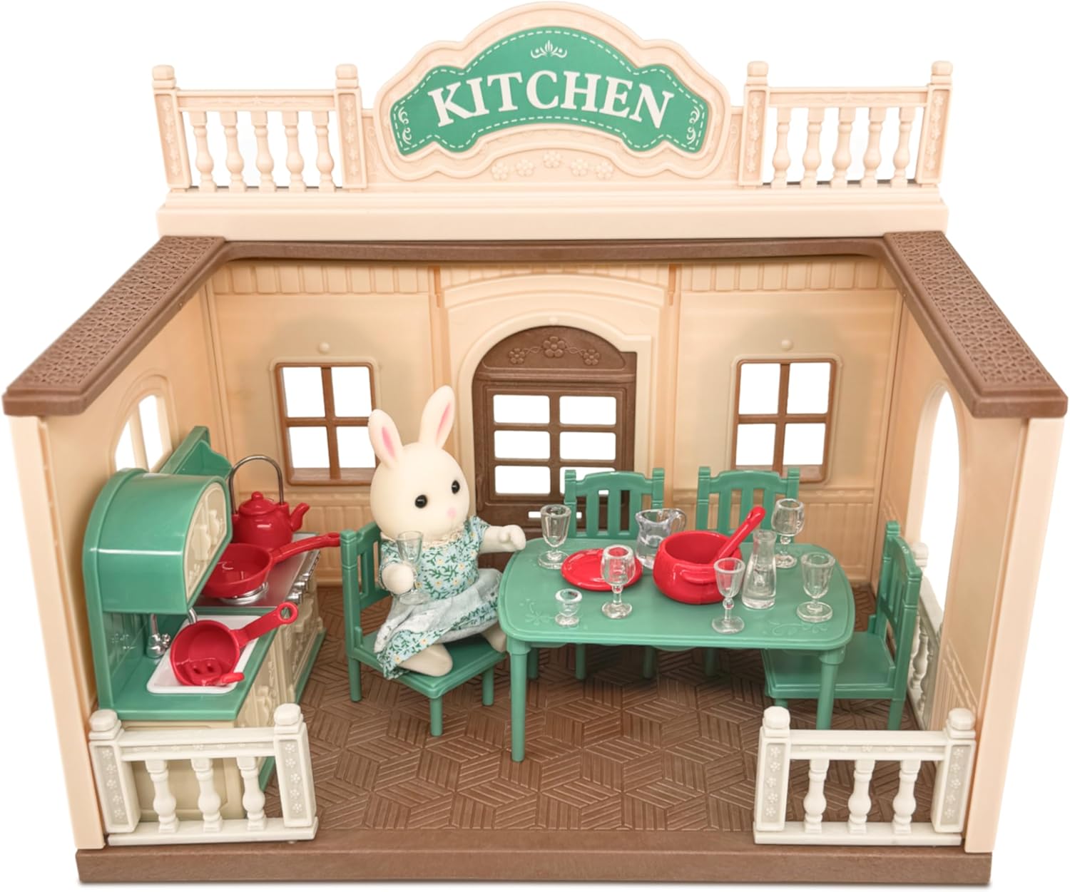 Family Grand Doll House — Light-Up 2-Story Cozy Cabin with Furniture & Bunny Figure, Complete Dollhouse Playset for Creative Pretend Play, Gift for Kids Ages 3+ OleocaToys