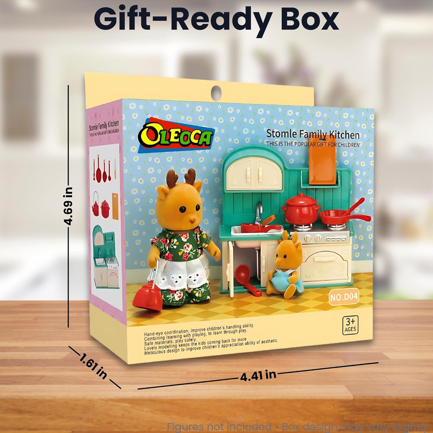 Family Dollhouse Kitchen Set — Miniature Stove, Sink & Oven with Frying Pan, Saucepan, Kettle, Utensils & Cutting Board — Dollhouse Furniture & Accessories for Ages 3+ OleocaToys