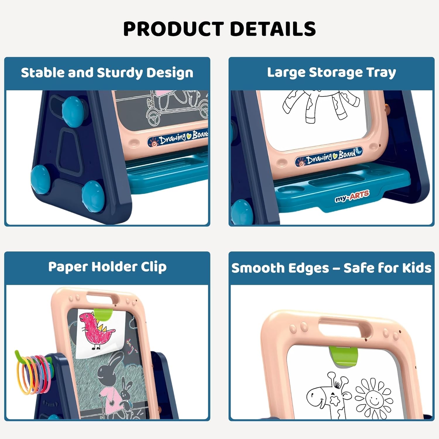 Toddler Easel — 4 in 1 Double Sided Art Easel for Kids with Magnetic Whiteboard, Chalk Board, Adjustable Drawing Angle & Ring Toss Game – Creative Learning Toy for Ages 3+ OleocaToys