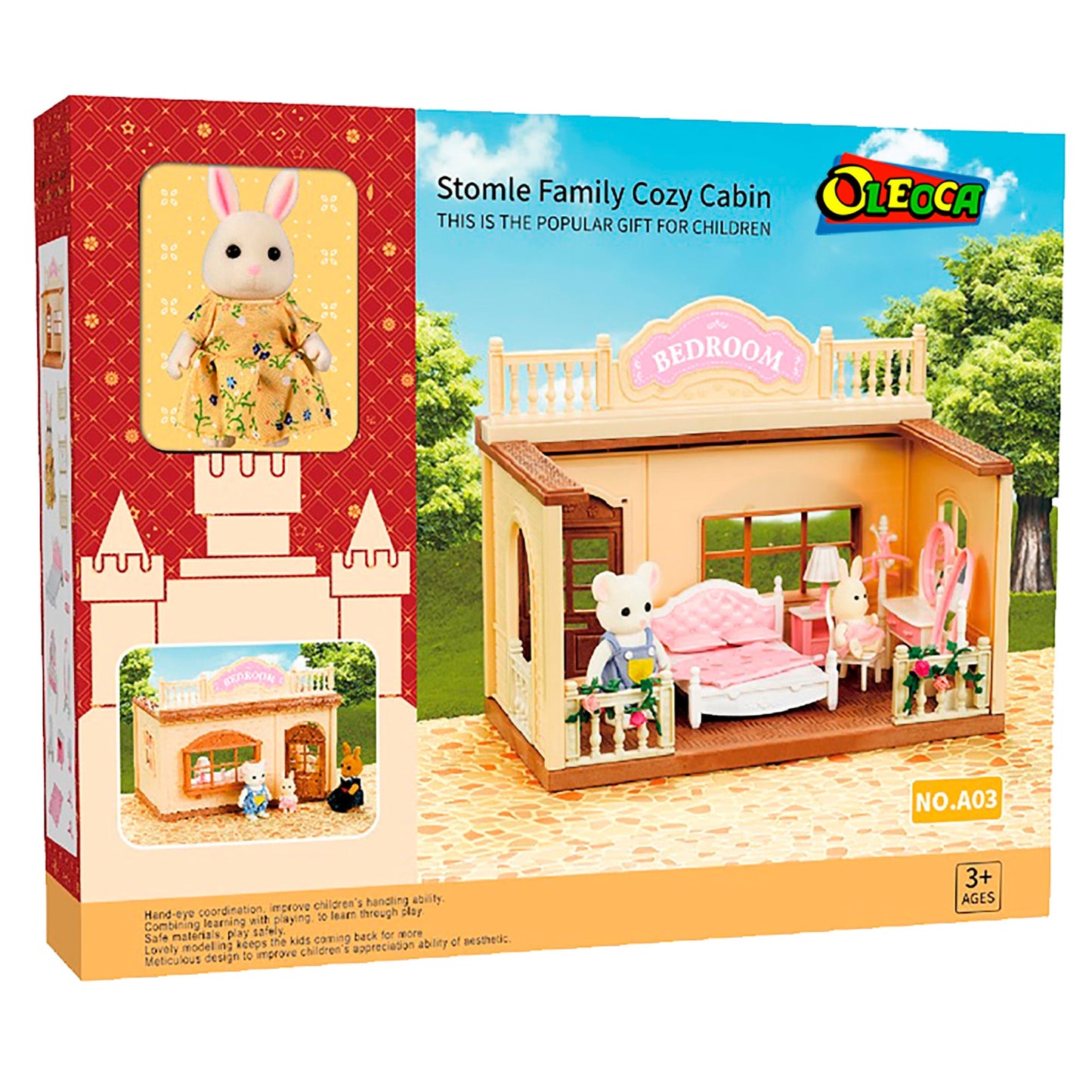 OLEOCA Family Children's Bedroom Dollhouse Playset with Miniature Doll Figure, Furniture and Accessories included