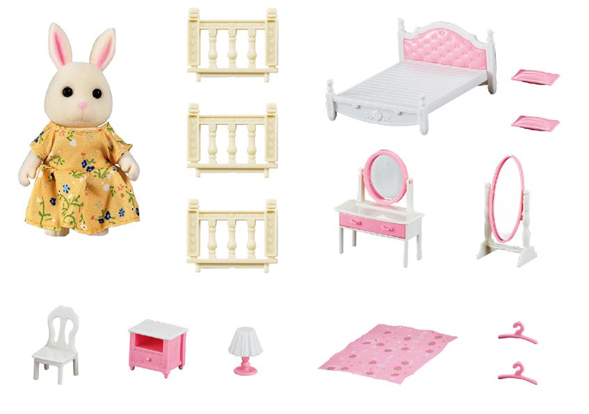 OLEOCA Family Children's Bedroom Dollhouse Playset with Miniature Doll Figure, Furniture and Accessories included