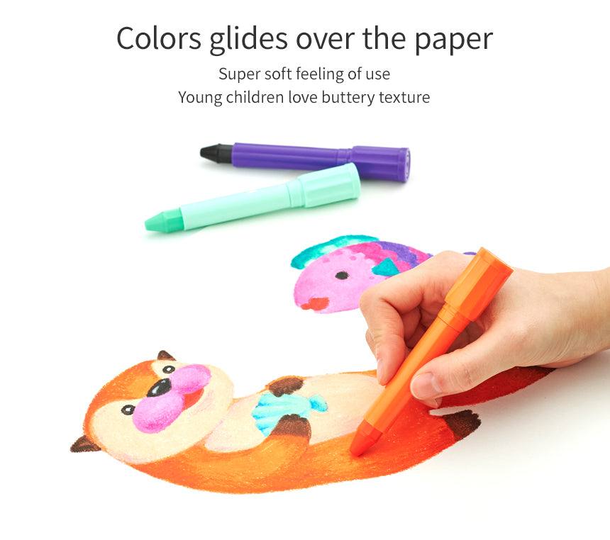 Hand drawing a squirrel with Silky Smooth Crayons, showcasing their vibrant colors and smooth application, perfect for artistic adventures in drawing and crafts.