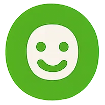 Green circle with a white smiley face in the center